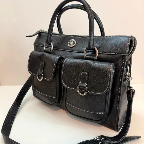 DOONEY & BOURKE Black Leather Double Pocket Tote Women's Satchel Shoulder Bag - Picture 6 of 11